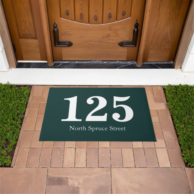 Dark Green Street Address Personalisiert Fußmatte (Außenbereich)