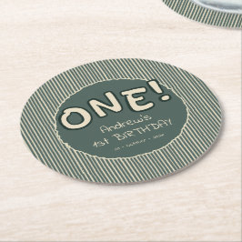 Dark Green Stripes 1st Birthday Runder Pappuntersetzer