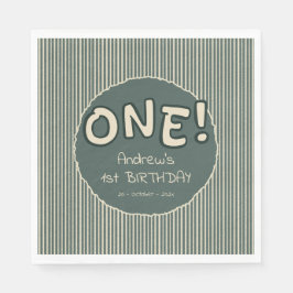 Dark Green Stripes 1st Birthday Serviette