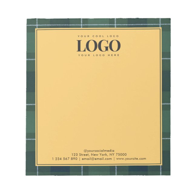 Dark Green Tartan Polo Plaid Business Logo Text Notizblock (Vorderseite)