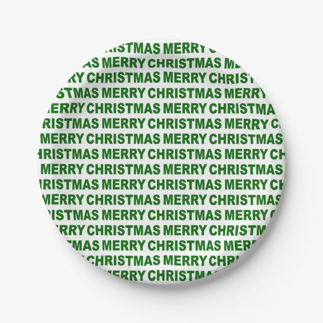 Dark Green über weiße Weihnachtstypografie Pappteller (Vorderseite)