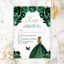 Dark Green und Silver Blonde Hair Princess RSVP Karte