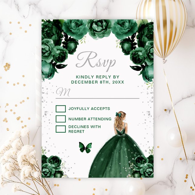 Dark Green und Silver Blonde Hair Princess RSVP Karte (Von Creator hochgeladen)