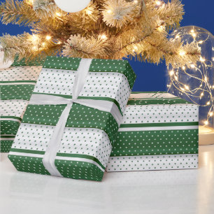 Dark Green und White Polka Dot Strip Design Geschenkpapier