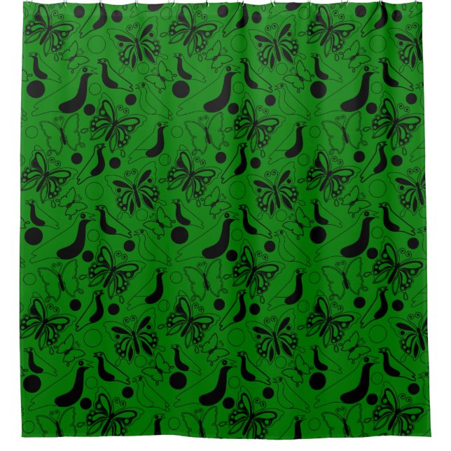 Dark Green Vintag Butterfly Bird Duschvorhang (Vorderseite)