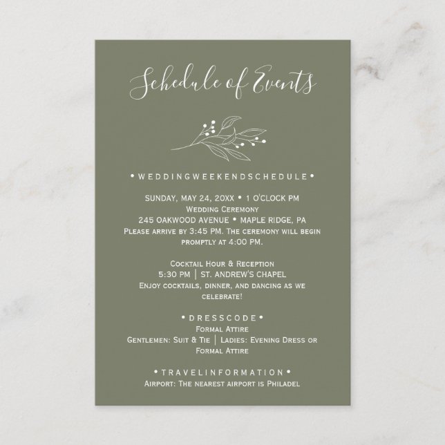 Dark Green Wedding Card Begleitkarte (Vorderseite)