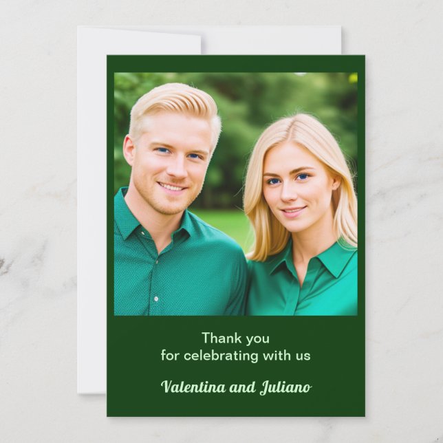 Dark Green With Photo Wedding Thank You Card Dankeskarte (Vorderseite)