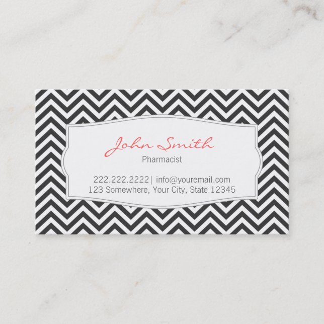 Dark Grey Chevron Stripes Carte de visite pharmaci (Devant)