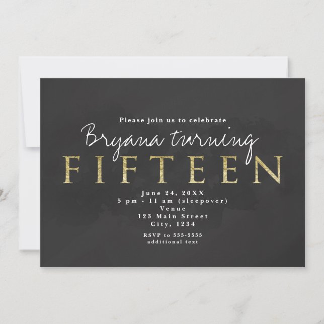 Dark Grey & Gold 15E 15 Anniversaire Invitation (Devant)