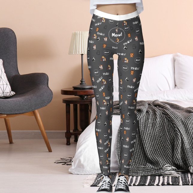 Dark Grey Pet Lover Kitty Feline Meow Cat Pattern Leggings (Von Creator hochgeladen)