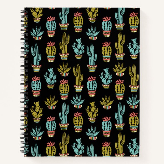 Dark Grunge Cactus Pattern Notizbuch (Vorderseite)