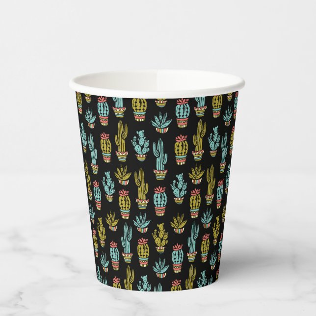 Dark Grunge Cactus Pattern Pappbecher (Links)