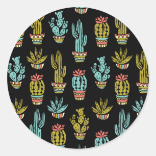 Dark Grunge Cactus Pattern Runder Aufkleber