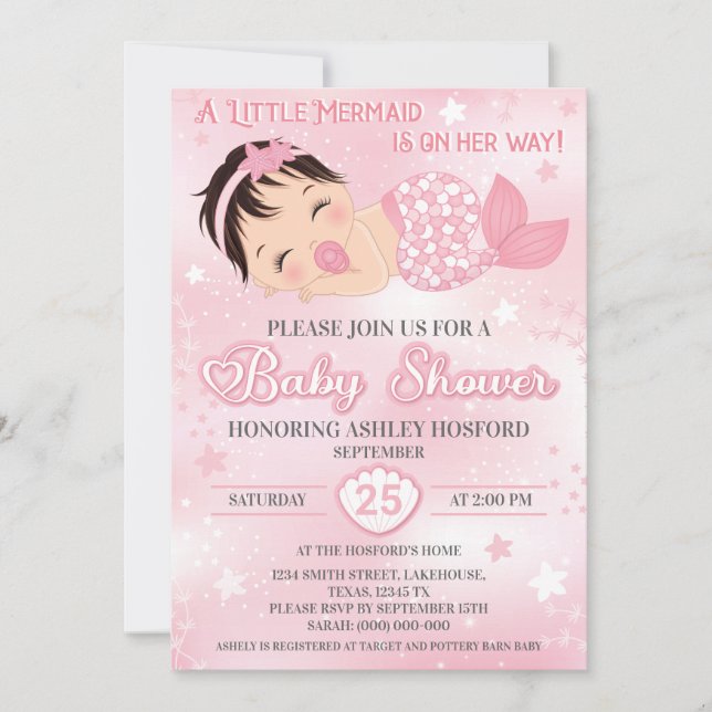 Dark Hair Girl Baby Shower Einladung (Vorderseite)