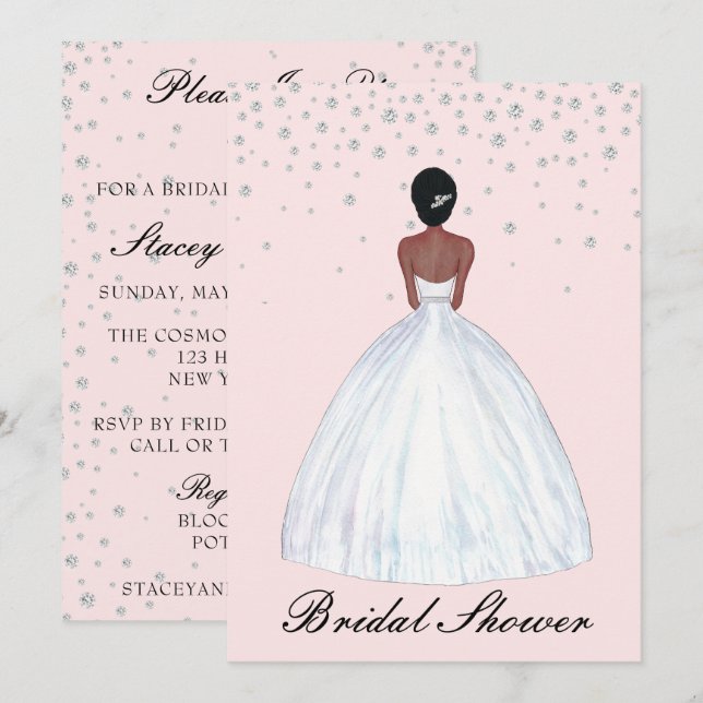 Dark Hair Skin Bride Illustration Brautparty Einladung (Vorne/Hinten)