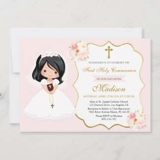 Dark-haired Girl First Holy Communion Invitation Einladung