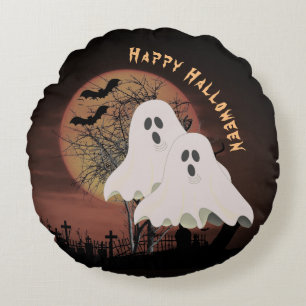 Dark Halloween Friedhof und Geisterhaus Rundes Kissen