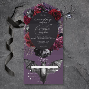 Dark Halloween Glam Floral Lila Hochzeitsessen All In One Einladung