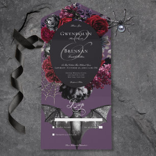 Dark Halloween Glam Floral Lila Kein Abendessen All In One Einladung