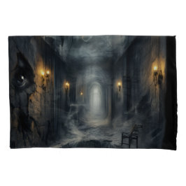 Dark Haunted fantasy Corridor with Moonlit Sky Kissenbezug