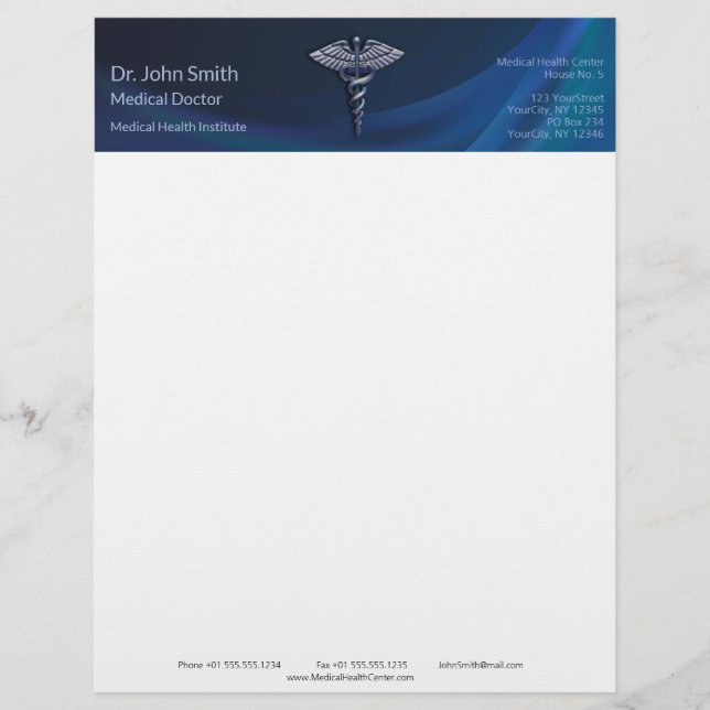 Dark Holographic 3D Medical Caduceus Chrome Briefbogen (Vorderseite)