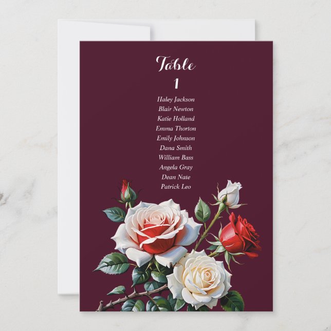 Dark Hübsch rosa, weiße rote Rose Sitzkarte Einladung (Vorderseite)