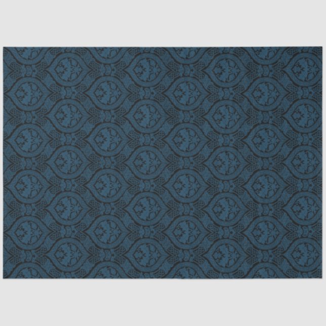 Dark Indigo Blue Vintag Damask Seidenpapier (Vorderseite)