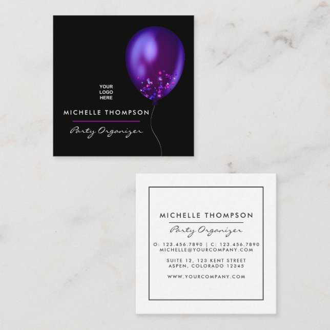 Dark Iridescent Balloons Event Coordinator Square Quadratische Visitenkarte (Vorne/Hinten)