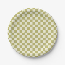 Dark Khaki und Beige Checkerboard Pappteller