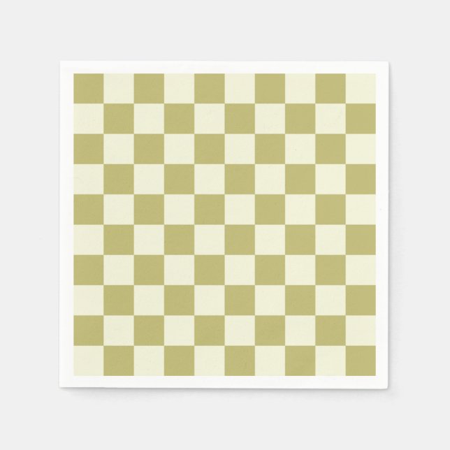 Dark Khaki und Beige Checkerboard Serviette (Vorderseite)