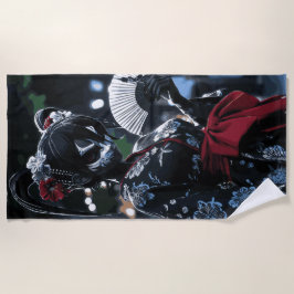 Dark Kitsune Mask Woman Japanese Night Art Strandtuch