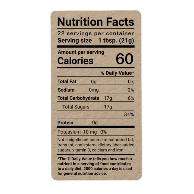 Dark Kraft Honey valeur nutritive Étiquette d'expé (Devant)