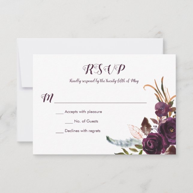Dark Lila Floral Boho Hochzeit im Herbst UAWG RSVP Karte (Vorderseite)