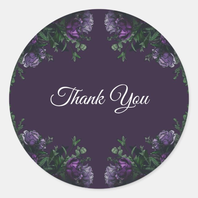 Dark Lila Floral Elegant Wedding Gothic Runder Aufkleber (Vorderseite)