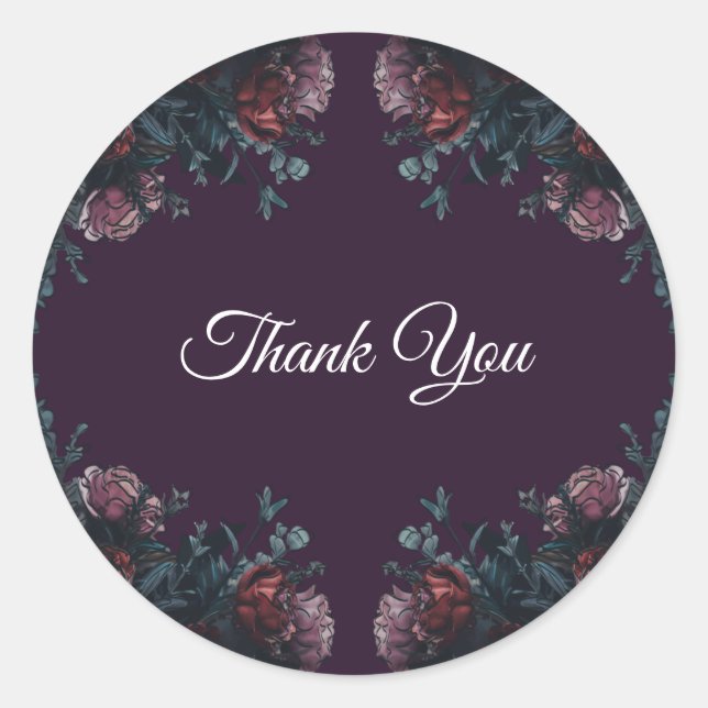 Dark Lila Floral Elegante Wedding Maroon Mauve Runder Aufkleber (Vorderseite)