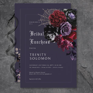 Dark Lila Floral & Silver Web Bridal Luncheon Einladung
