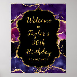 Dark Lila Gold Sequins Agate Birthday Willkommen Poster