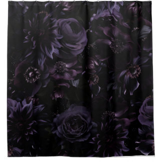 Dark Lila Moody Gothic Peonies Florals Night Duschvorhang