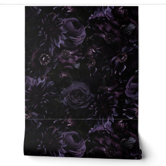 Dark Lila Moody Gothic Peonies Florals Night Wa Tapete