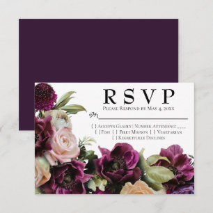 Dark Lila Moody Vintag Floral Wedding RSVP Card Karte