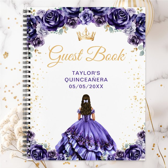Dark Lila Princess Quinceañera Gästebuch Notizbuch (Von Creator hochgeladen)
