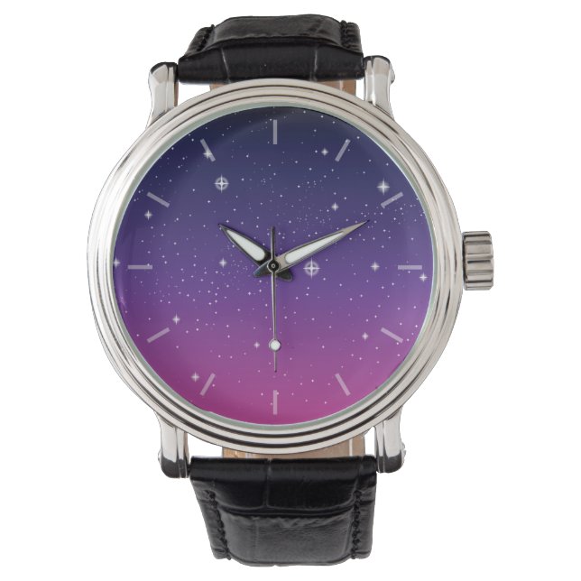 Dark Lila Starry Night Sky Armbanduhr (Vorderseite)
