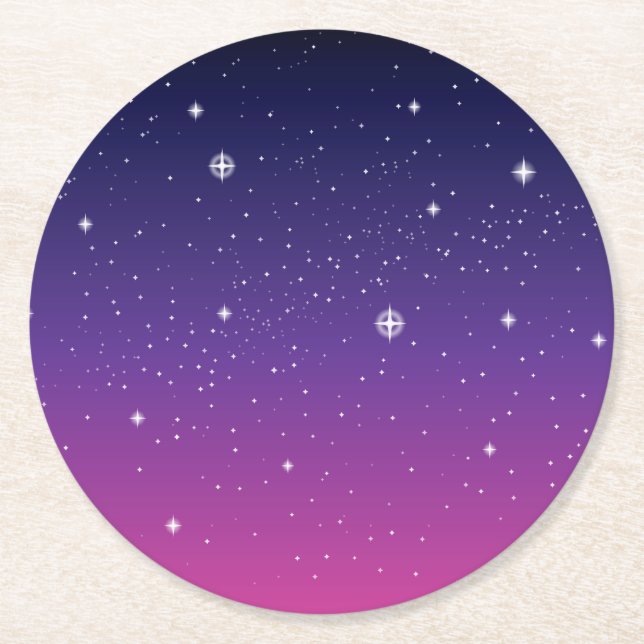 Dark Lila Starry Night Sky Runder Pappuntersetzer (Vorderseite)
