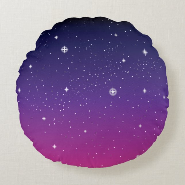 Dark Lila Starry Night Sky Rundes Kissen (Vorderseite)