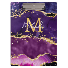 Dark Lila und Gold Glitzer Sequins Agate Klemmbrett