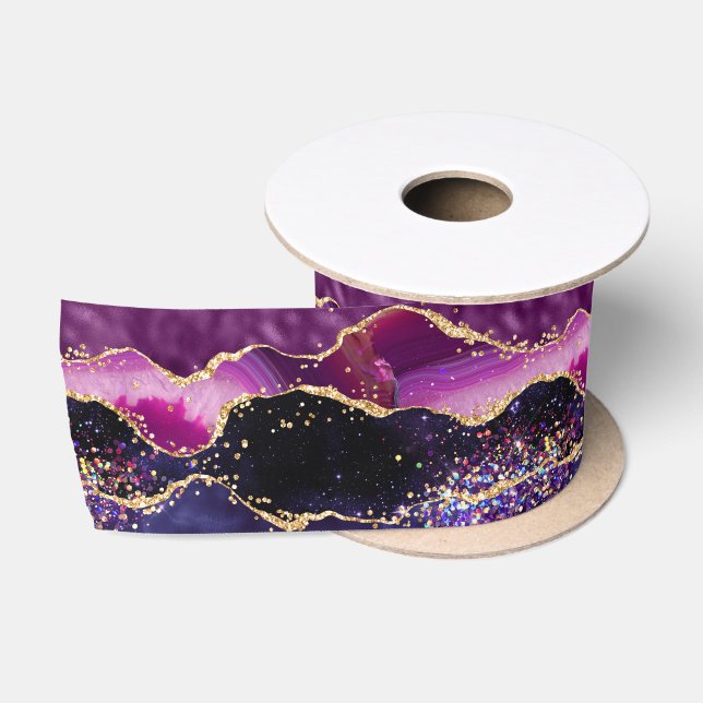 Dark Lila und Gold Glitzer Sequins Agate Satinband (Spule)