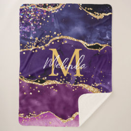 Dark Lila und Gold Glitzer Sequins Agate Sherpadecke