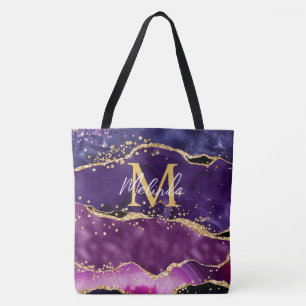 Dark Lila und Gold Glitzer Sequins Agate Tasche