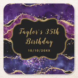 Dark Lila und Gold Sequins Agate Birthday Rechteckiger Pappuntersetzer