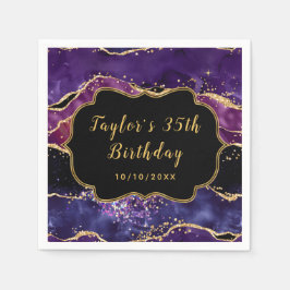 Dark Lila und Gold Sequins Agate Birthday Serviette
